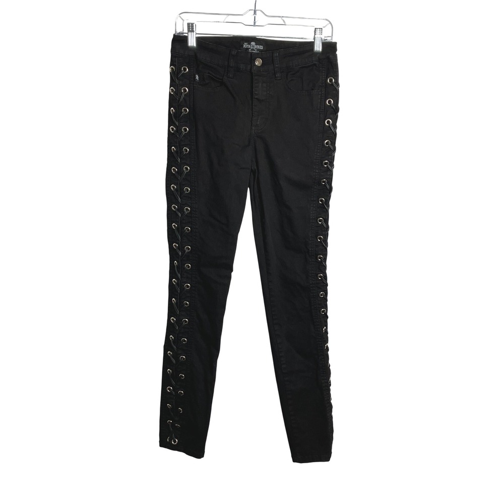 Royal Bones by Daang Goodman Lace-Up Black Goth Emo Punk Skinny Jean Size 5‎